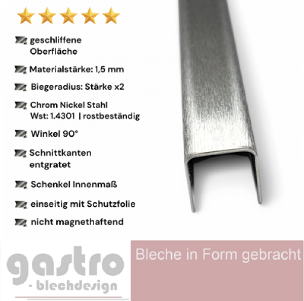 Edelstahl U Profil geschliffen